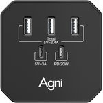 Зарядное устройство 3 USB + 2 Type-C 20 Вт, чёрный