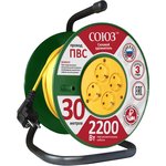 481S-3403, Удлинитель Союз силовой на катушке с 4 гнезда 2200 Вт с заземлением 30м