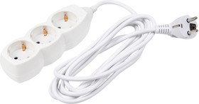 XS-16-3E-5, Удлинитель сетевой, 5м, 3 розетки, 16А, макс. 3500Вт, заземление, ПВС 3х1мм2, белый