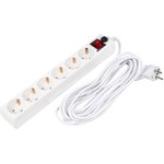 XSF-10-6ES-5, Удлинитель сетевой с фильтром, 6 розеток, 5 м, белый
