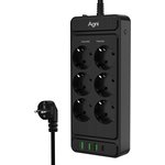 Сетевой фильтр AGNI 6р/2м,черный,3USB-A+1USB- C(TP-FS4U6E-C-2m-black)