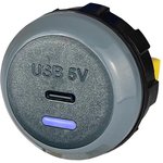 PVPWP-C, USB Charger Receptacle, IP65, PVPWp Series, 2.5 A, 24 V, 1 Port, USB Type C