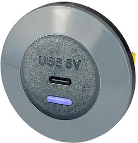 PVPWP-CFF, USB Charger Receptacle, IP65, Front Fit, PVPWp Series, 2.5 A, 24 V, 1 Port, USB Type C