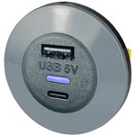 PVPWP-ACFF, USB Charger Receptacle, IP65, Front Fit, PVPWp Series, 3.6 A, 24 V ...