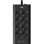 Сетевой фильтр AGNI TP-FA4U8E-C-5m-black 8 розеток, 16А, 4000Вт, 220-250В, 5 м ...