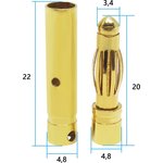 0422 Bullet connector 4,0mm male-female. Пара банановых контактов 4,0мм папа-мама