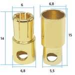 0614 Bullet connector 6,0mm male-female. Пара банановых контактов 6,0мм папа-мама